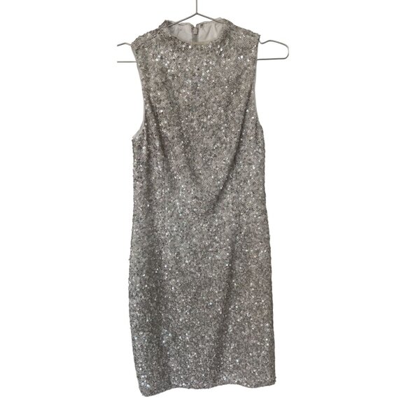 AIDAN‎ MATTOX Sequin silver cocktail dress size 2 - Picture 1 of 12